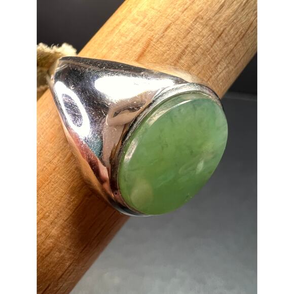 Vintage MCM Sterling Silver Nephrite Jade Ring – Size 10 - Picture 13 of 15